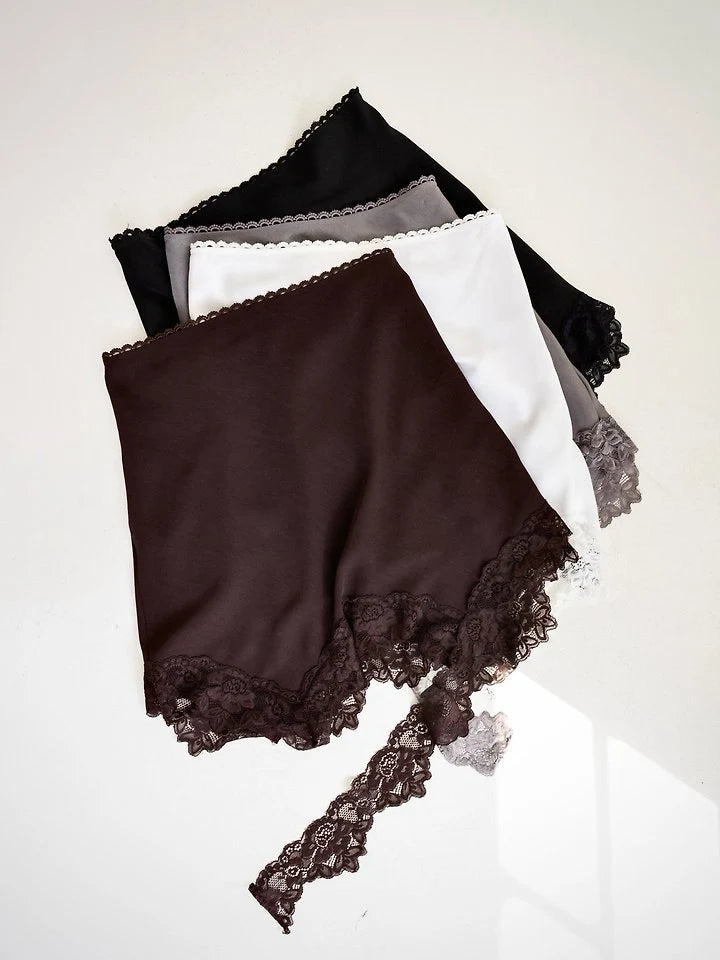 Asymmetric Drop Lace Silky Mini Skirt