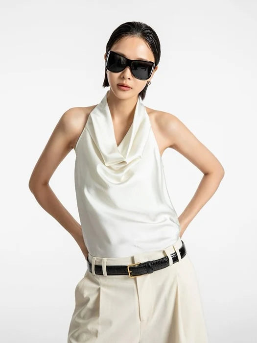 Classic Satin Halter Neck Blouse Sleeveless Summer Top