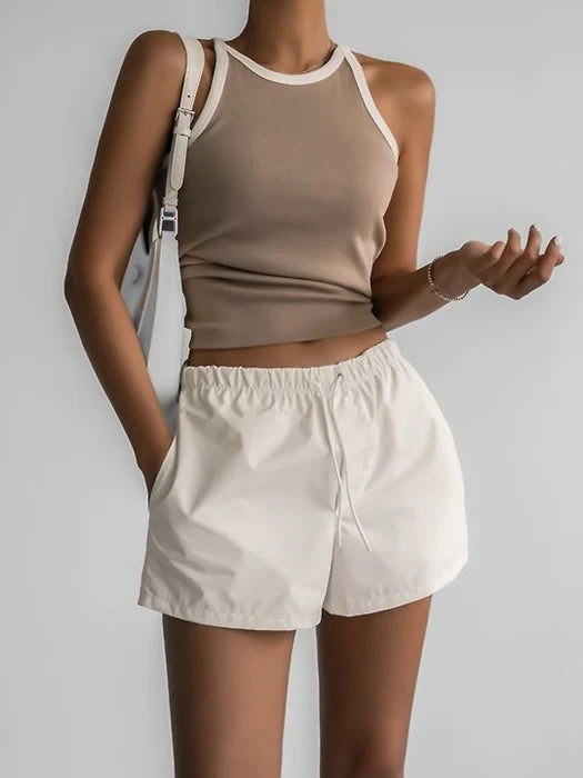 Color-Block Halter Neck Sleeveless Tank Top