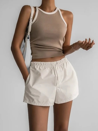 Color-Block Halter Neck Sleeveless Tank Top