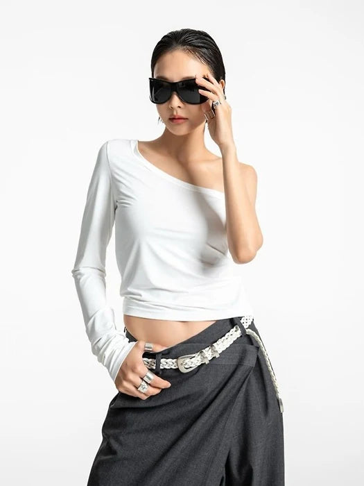 Asymmetric One-Shoulder Long Sleeve Top