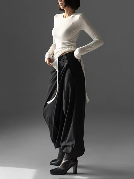 Unbalanced Hem Line Detail Slim Long Sleeved Tee