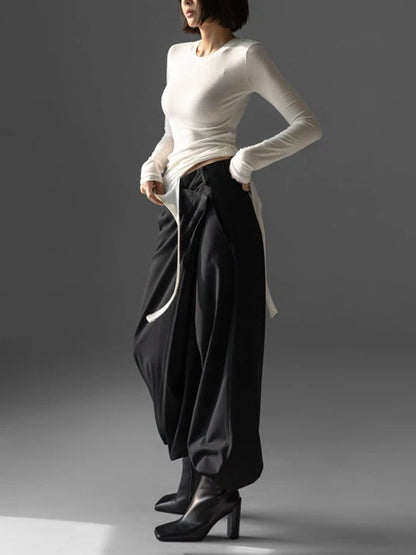 Unbalanced Hem Line Detail Slim Long Sleeved Tee