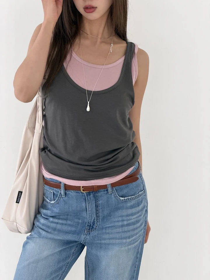 Double Shirring Sleeveless Top