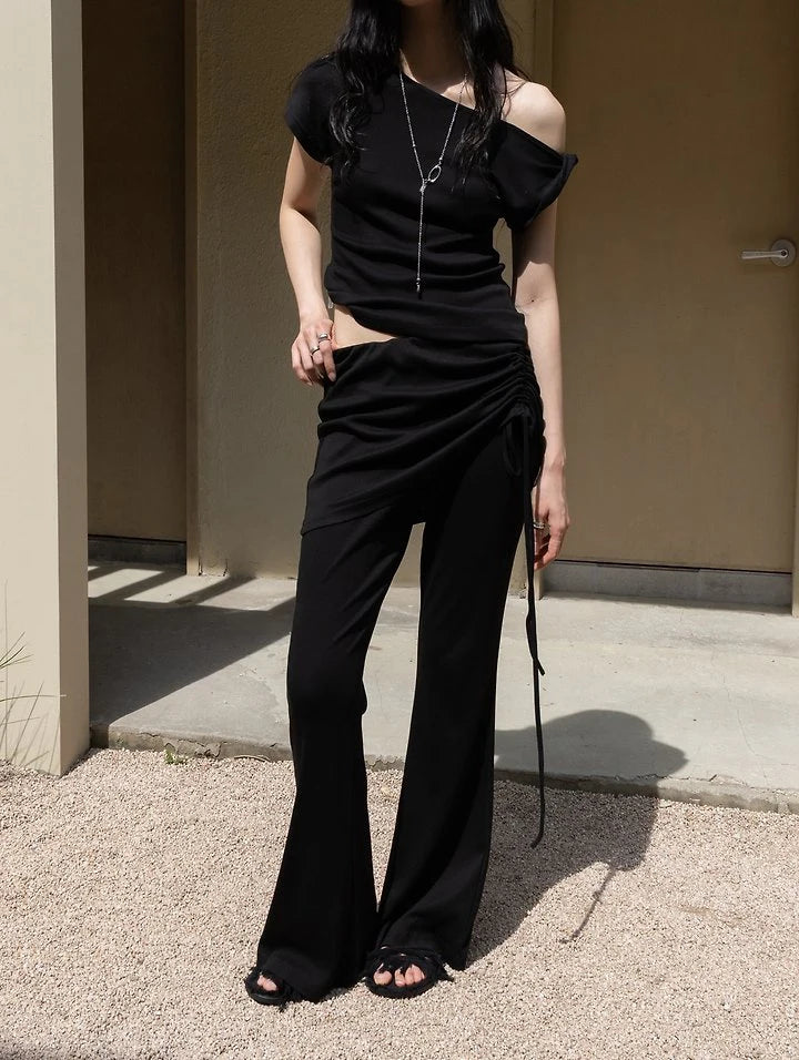 Drawstring Skirt-Layered Slim Pants