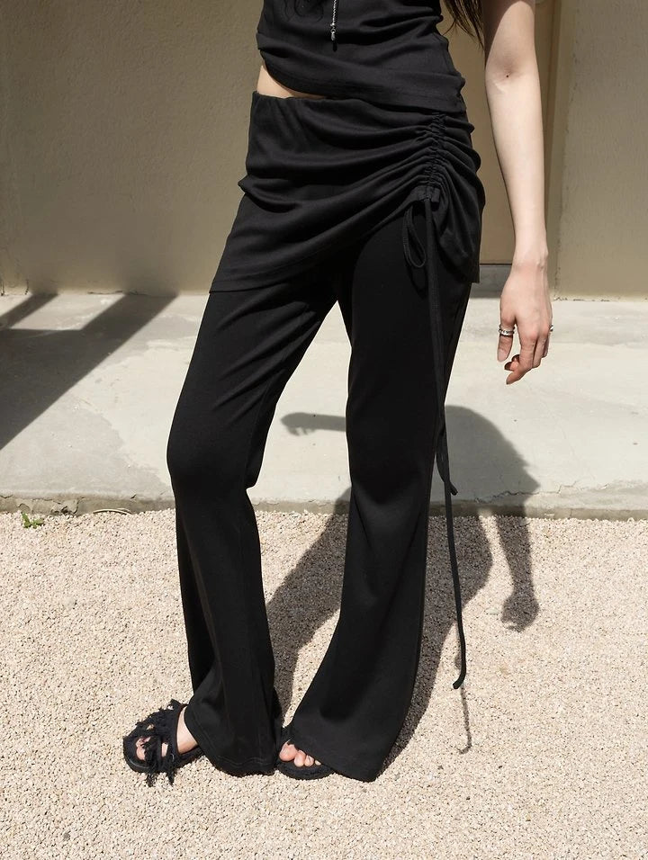 Drawstring Skirt-Layered Slim Pants