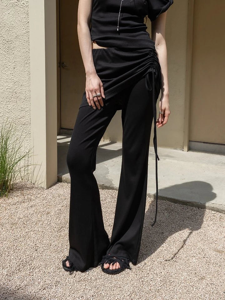 Drawstring Skirt-Layered Slim Pants
