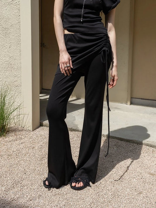 Drawstring Skirt-Layered Slim Pants
