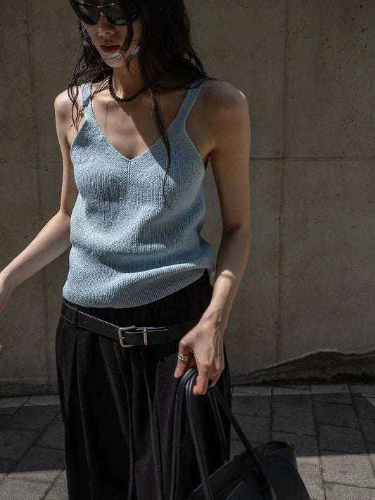 Two-Way Linen Bouclé Sleeveless Top