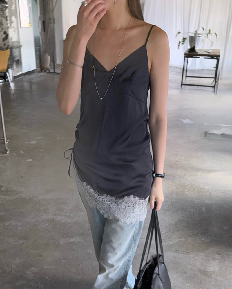 Sleeveless Side Satin Top for Women in Cream and Navy