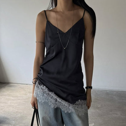 Sleeveless Side Satin Top for Women in Cream and Navy