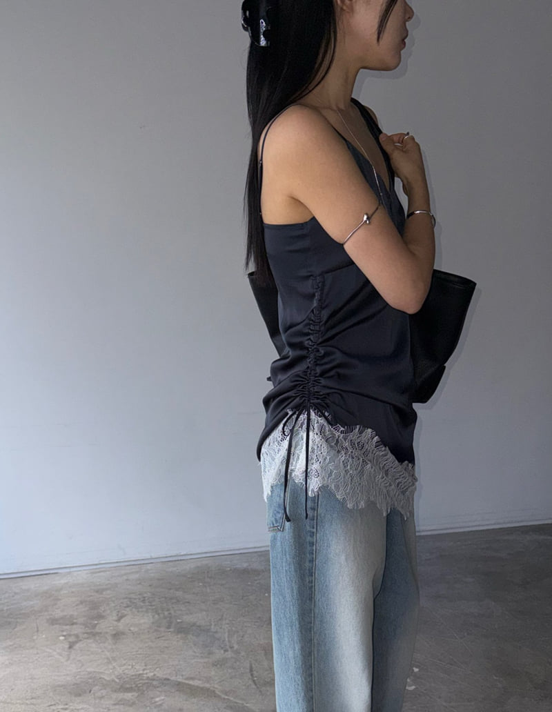 Sleeveless Side Satin Top for Women in Cream and Navy