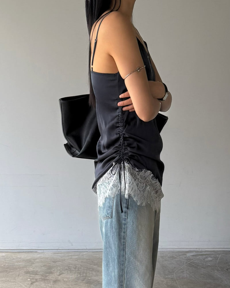Sleeveless Side Satin Top for Women in Cream and Navy