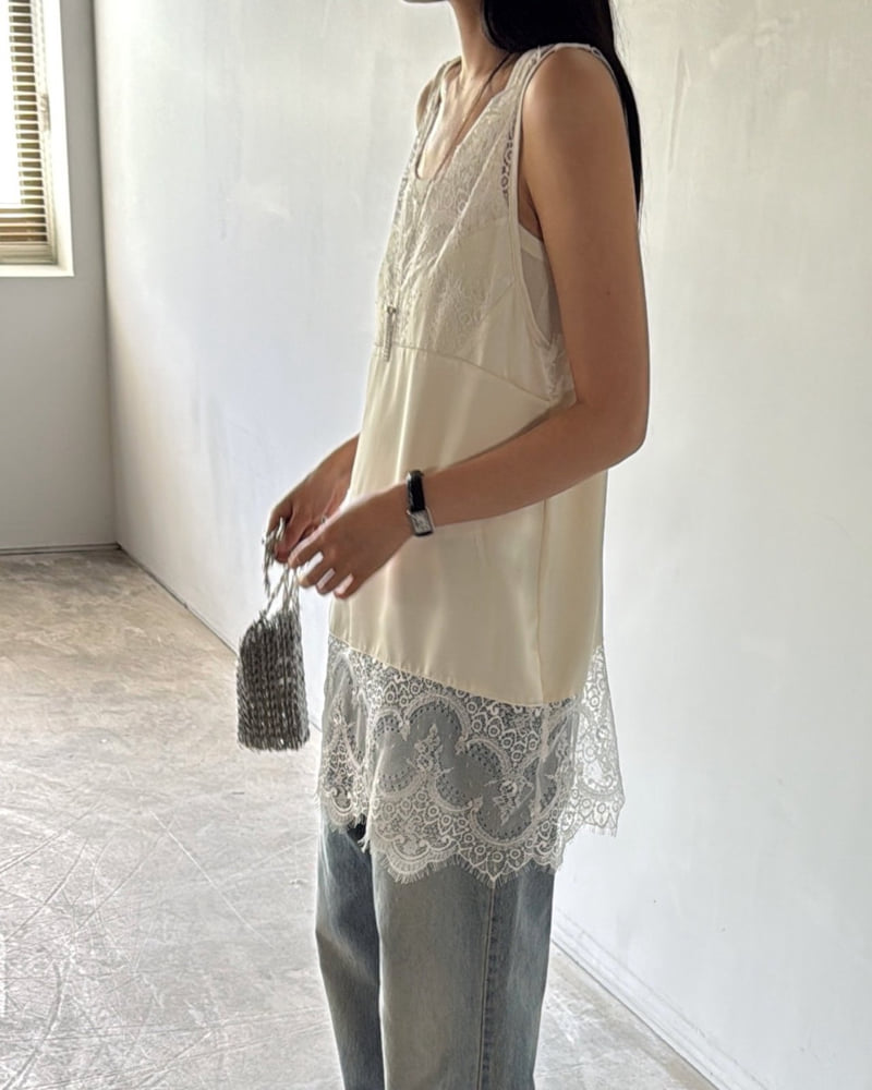Bella Satin Sleeveless Top With Delicate Lace Trim