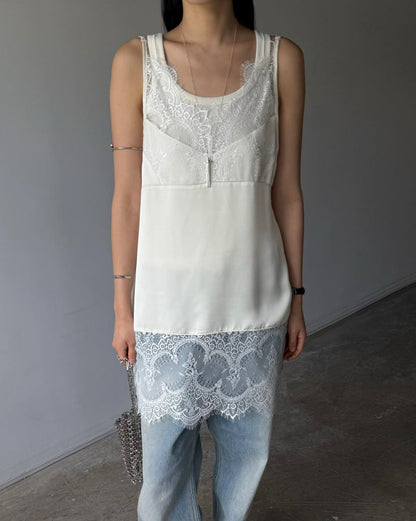 Bella Satin Sleeveless Top With Delicate Lace Trim