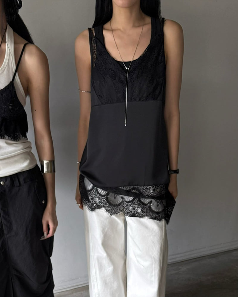 Bella Satin Sleeveless Top With Delicate Lace Trim