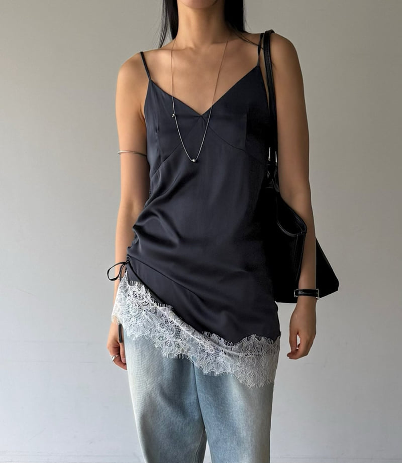 Sleeveless Side Satin Top for Women in Cream and Navy