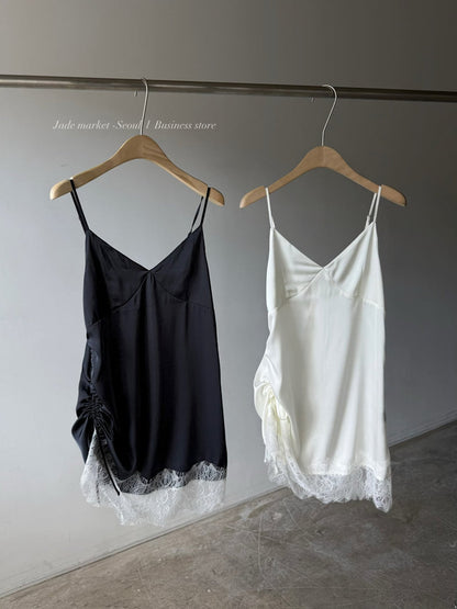 Sleeveless Side Satin Top for Women in Cream and Navy