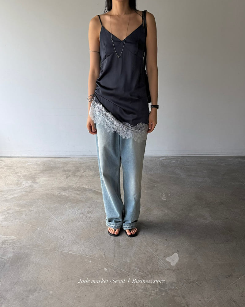 Sleeveless Side Satin Top for Women in Cream and Navy