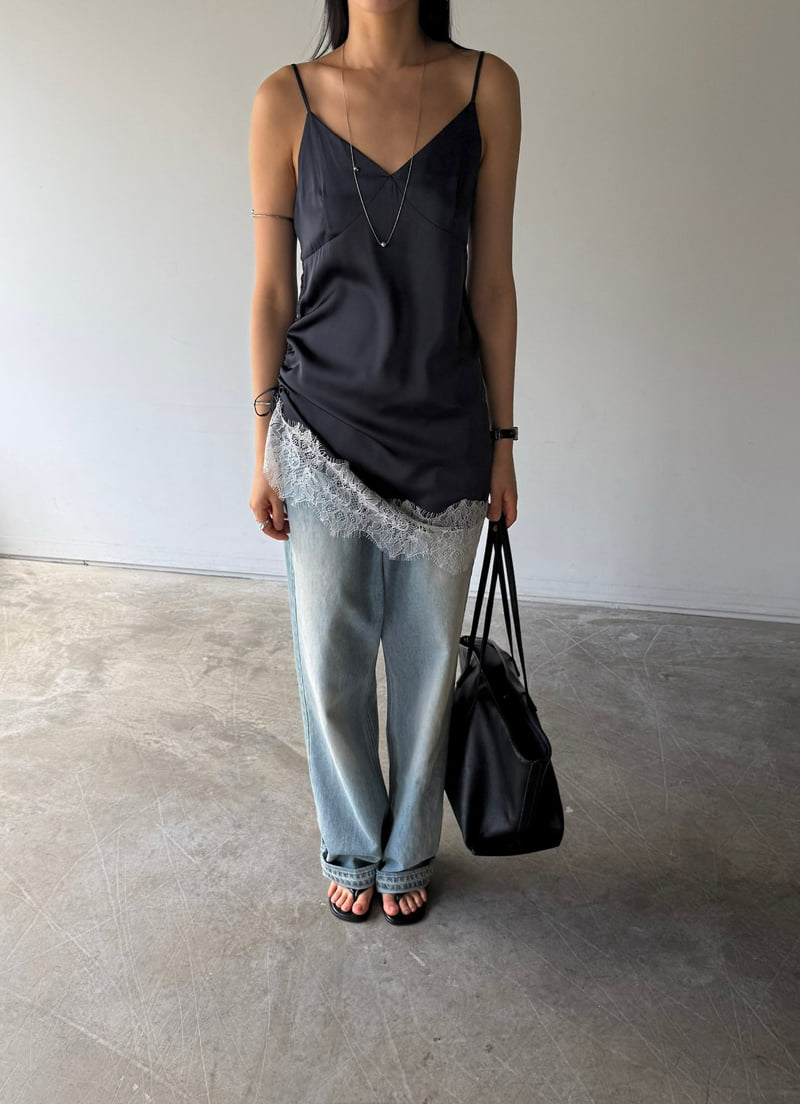 Sleeveless Side Satin Top for Women in Cream and Navy