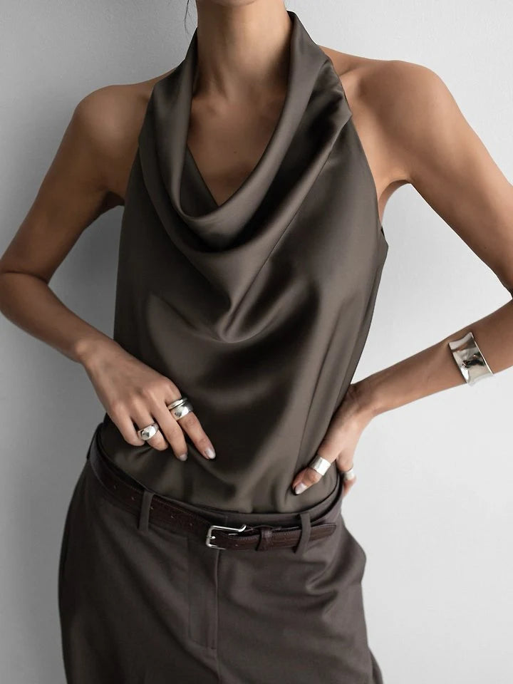 Classic Satin Halter Neck Blouse