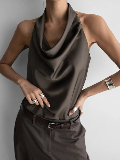 Classic Satin Halter Neck Blouse