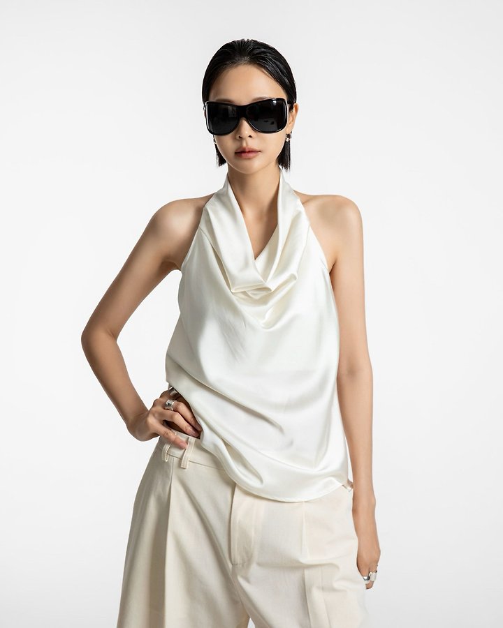 Classic Satin Halter Neck Blouse Sleeveless Summer Top
