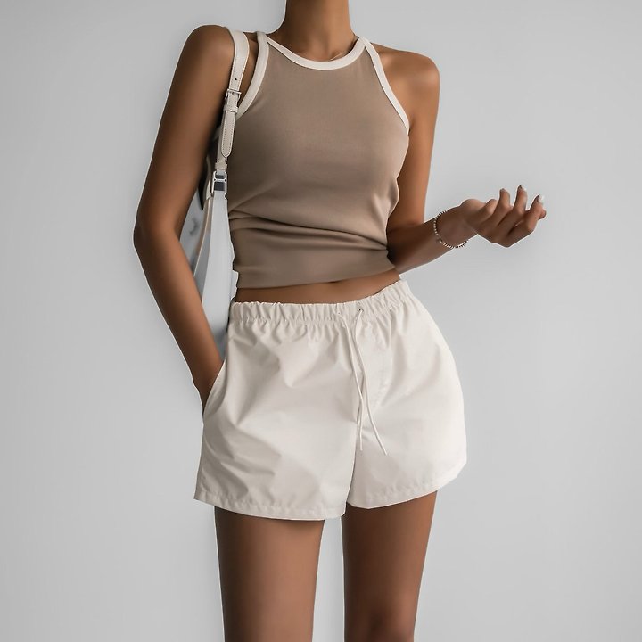 Color-Block Halter Neck Sleeveless Tank Top