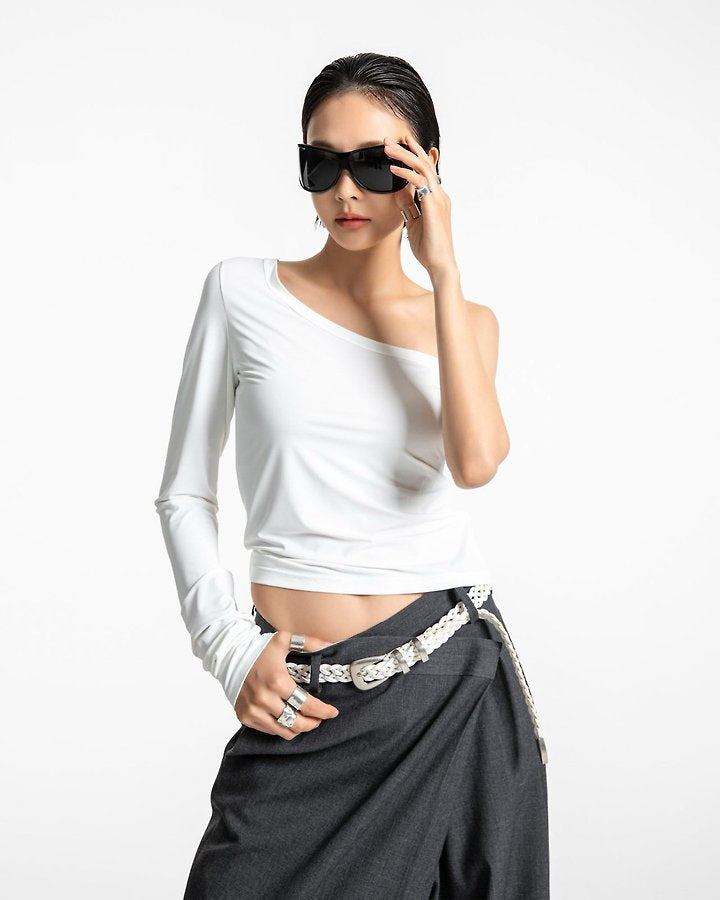 Asymmetric One-Shoulder Long Sleeve Top