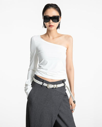 Asymmetric One-Shoulder Long Sleeve Top