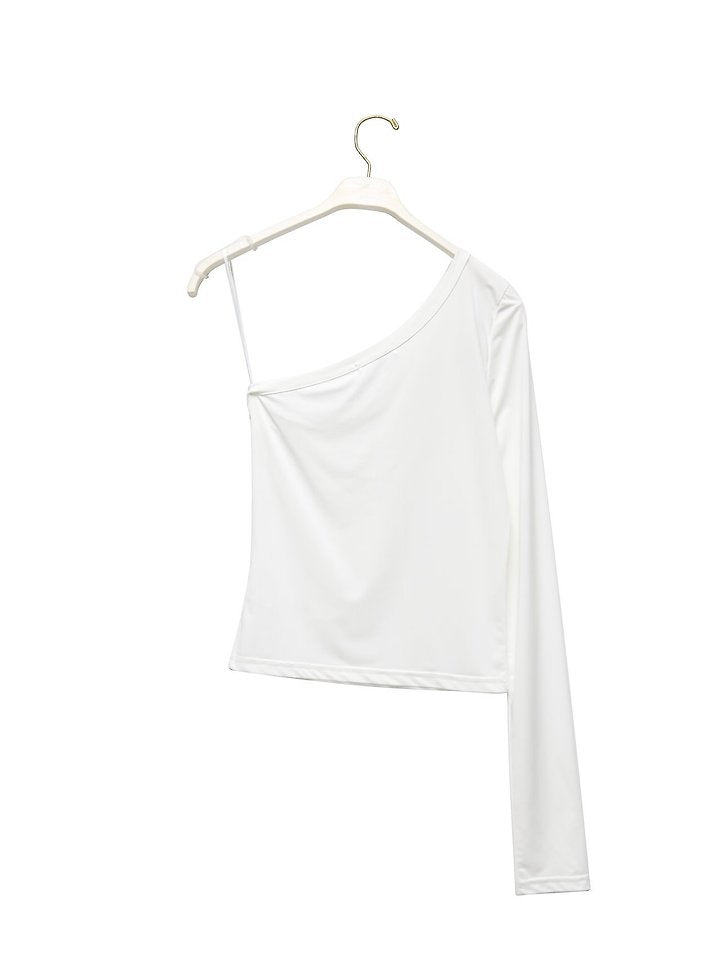 Asymmetric One-Shoulder Long Sleeve Top