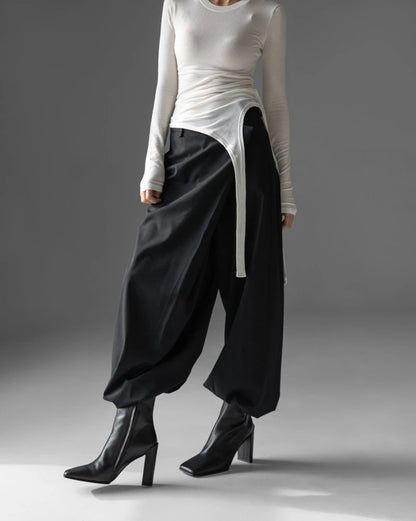 Unbalanced Hem Line Detail Slim Long Sleeved Tee