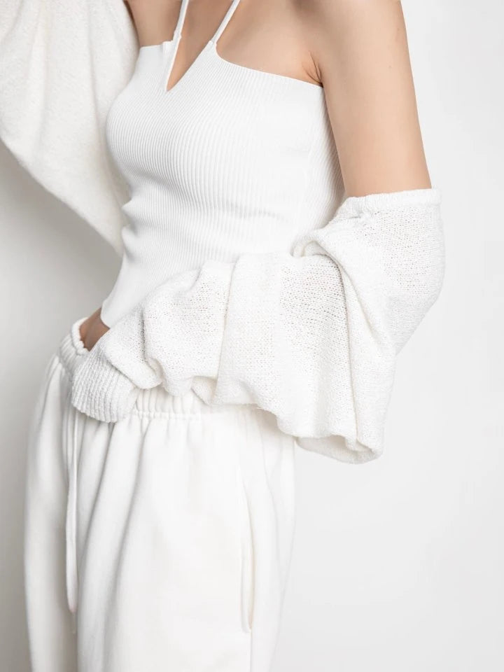 V Line Strap Rib Knit Top