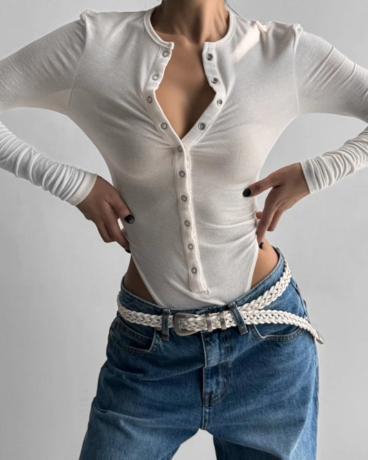 Ring Snap Button Detail Bodysuit