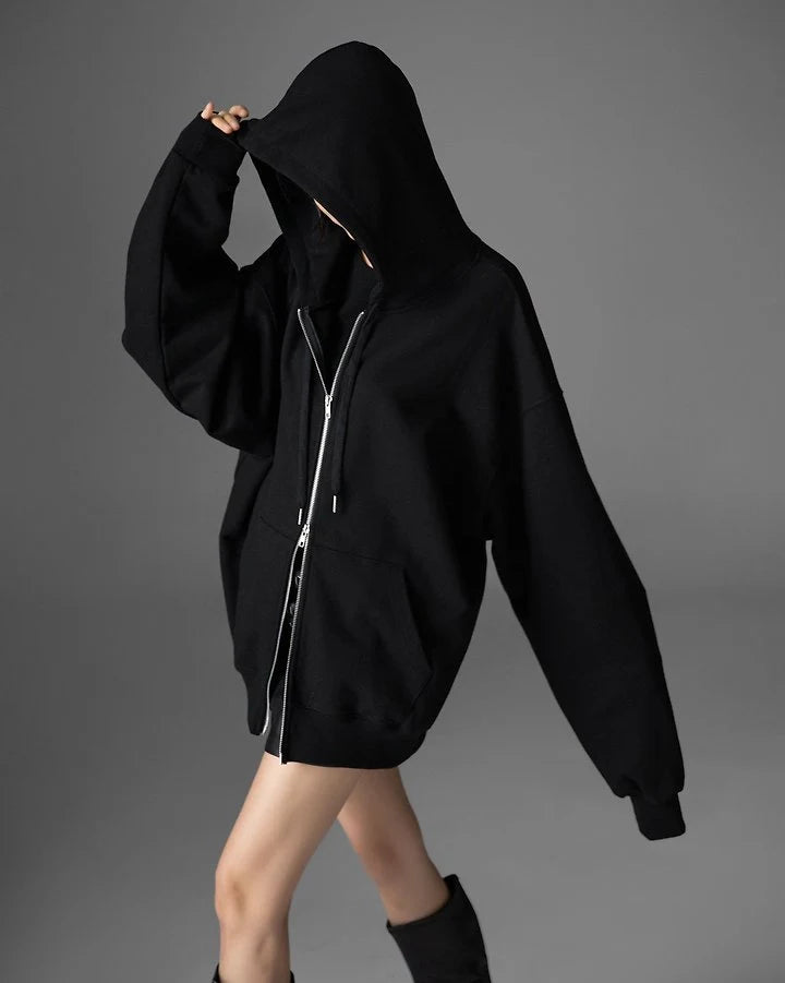 Classic Oversized Two Way Zipped Up Hoodie