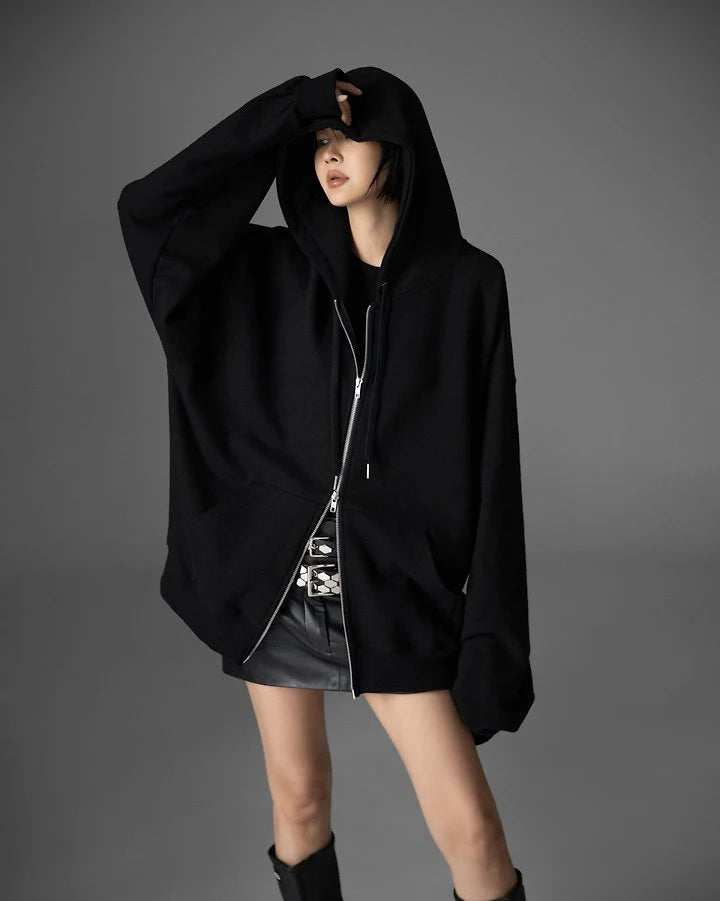 Classic Oversized Two Way Zipped Up Hoodie