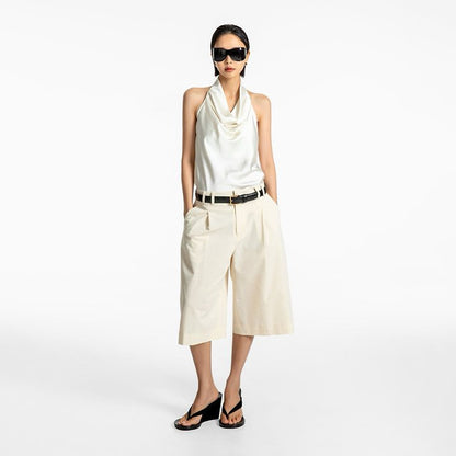 Classic Satin Halter Neck Blouse Sleeveless Summer Top