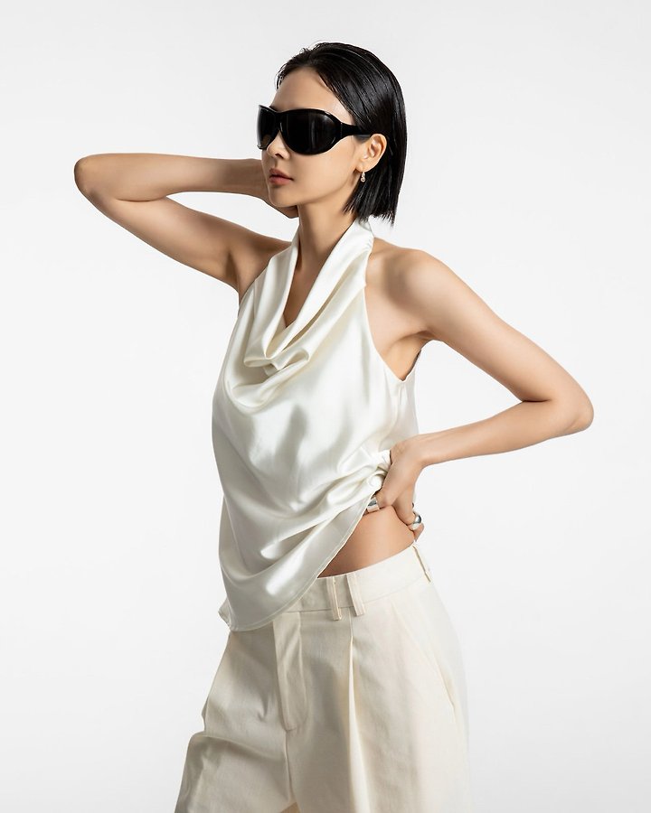 Classic Satin Halter Neck Blouse Sleeveless Summer Top