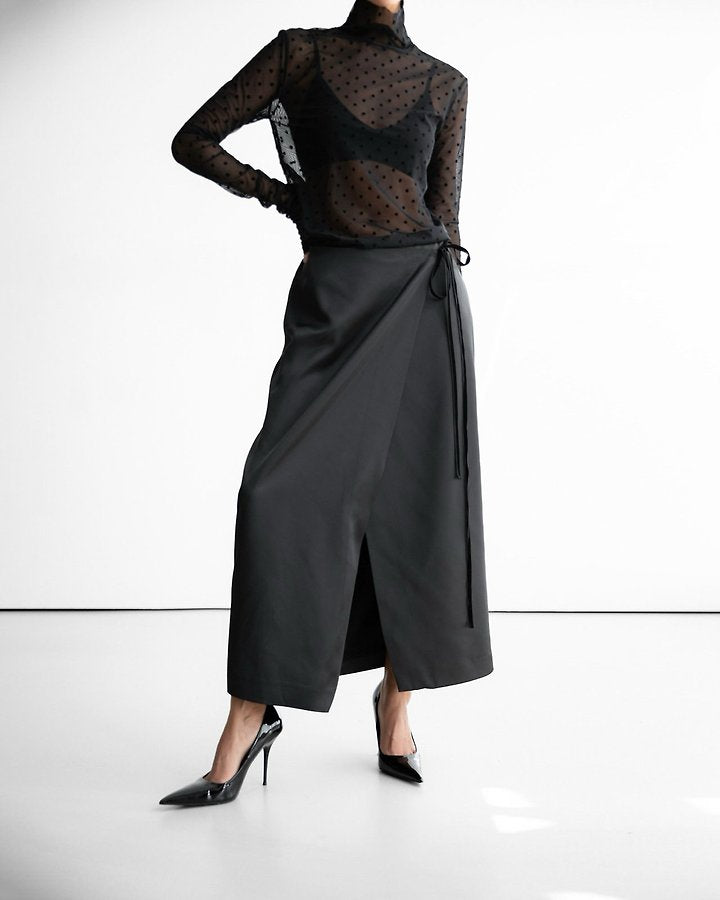 Dot Mesh Sheer Turtleneck Long Sleeve Tee
