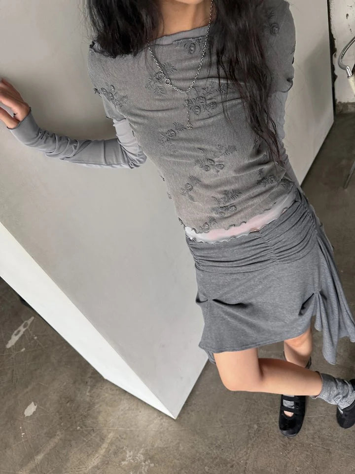 Rough Shirring Unbalance Skirt