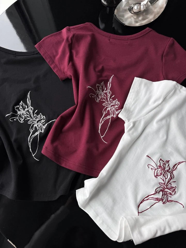 Flower Embroidery Tee