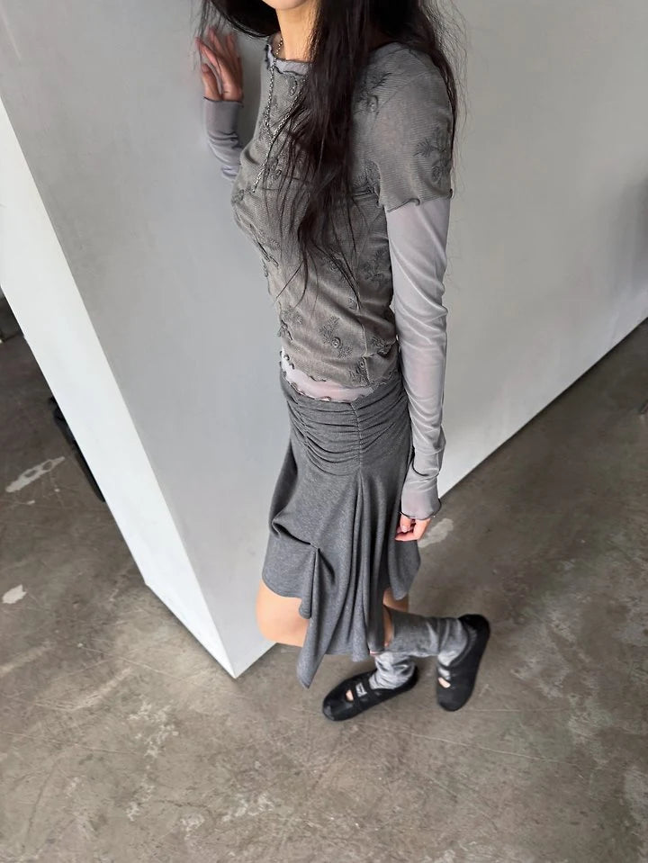 Rough Shirring Unbalance Skirt