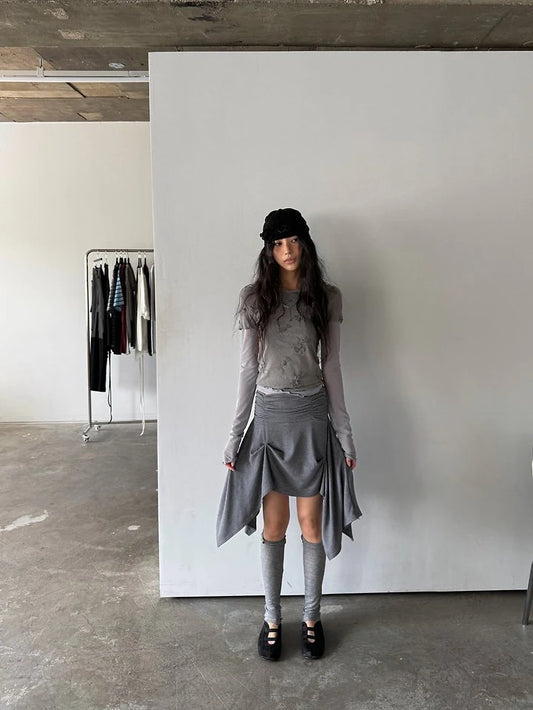 Rough Shirring Unbalance Skirt