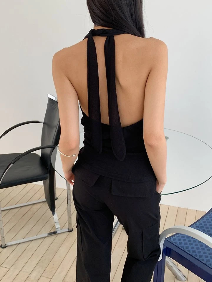 Waffle Halter Sleeveless Top